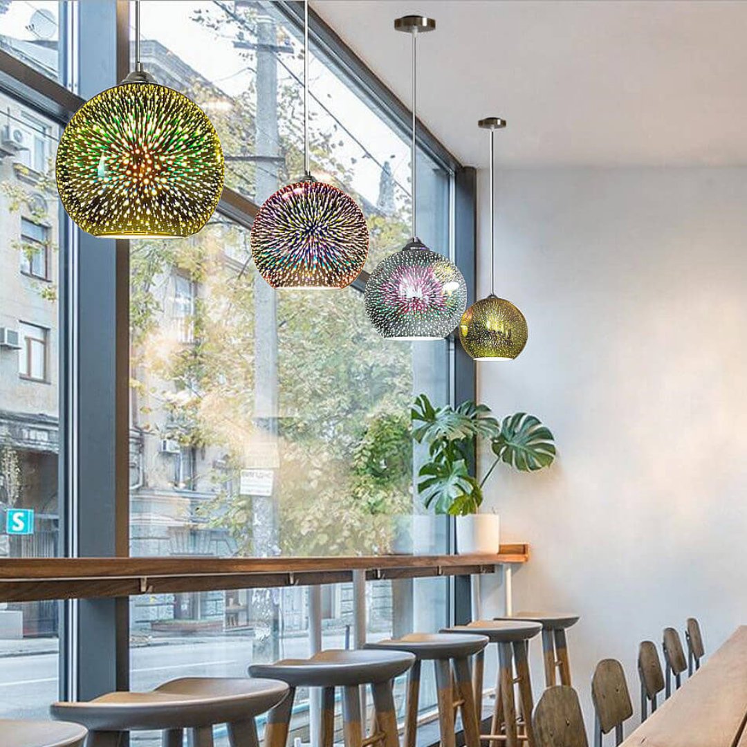 Nevosa | Lampe suspendue en dôme 1 lumière moderne créative 3D en verre coloré de feu d'artifice
