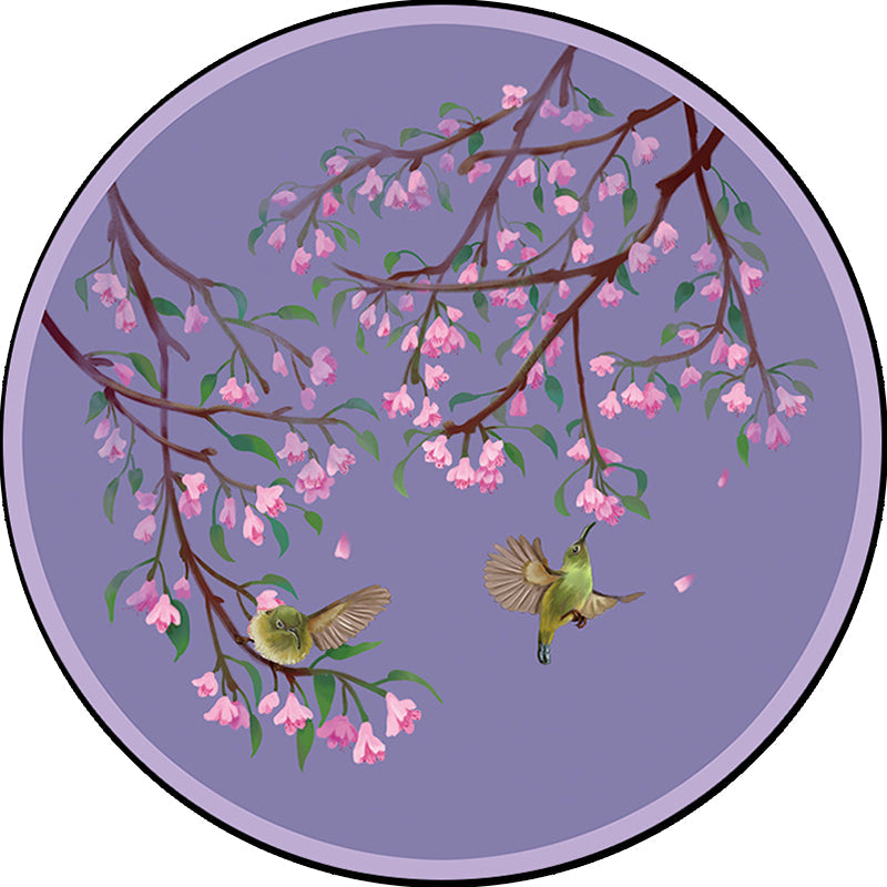 Nevosa | Tapis oriental violet en polyester avec motif floral et oiseau, lavage possible avec dos antidérapant, tapis pour chambre à coucher