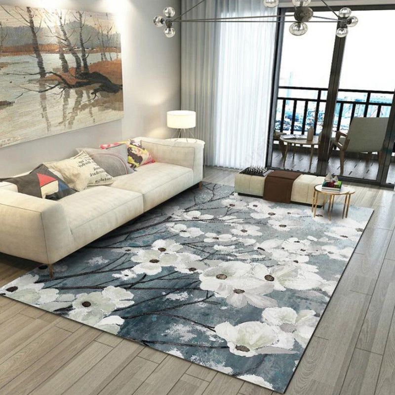 Nevosa | Tapis traditionnel à motif floral blanc et gris tapis oriental en polyester lavable avec un dos antidérapant tapis pour salon