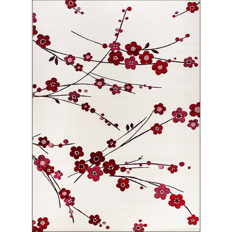 Nevosa | Tapis à motif floral vintage beige et rouge Tapis en polyester lavable en machine Tapis antidérapant pour le salon