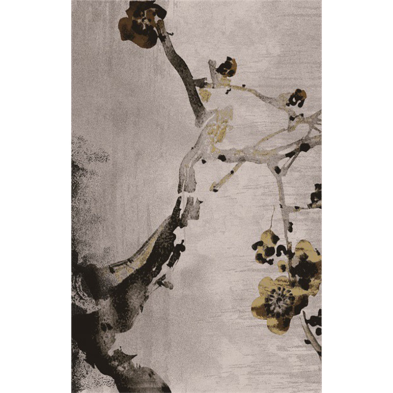 Nevosa | Tapis de peinture rétro encre lavé avec tapis oriental floral khaki en polyester lavable et dos antidérapant tapis de zone pour chambre