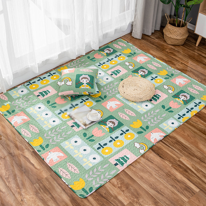Nevosa | Tapis en coton pour enfants avec motif floral beige et vert Tapis lavable pour animaux de compagnie antidérapant pour la chambre d'enfant
