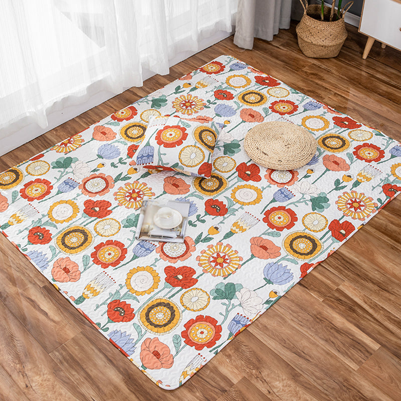 Nevosa | Tapis en coton pour enfants avec motif floral beige et vert Tapis lavable pour animaux de compagnie antidérapant pour la chambre d'enfant