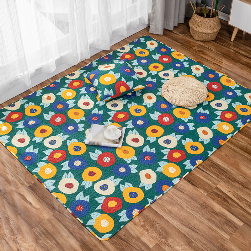 Nevosa | Tapis en coton pour enfants avec motif floral beige et vert Tapis lavable pour animaux de compagnie antidérapant pour la chambre d'enfant