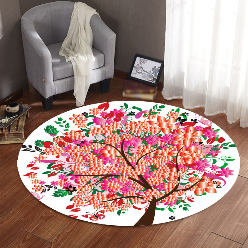 Nevosa | Tapis à Motif Floral Unique Rose et Orange Tapis pour Enfants Polyester Amical pour les Animaux Lavable Tapis Antidérapant pour la Chambre des Enfants