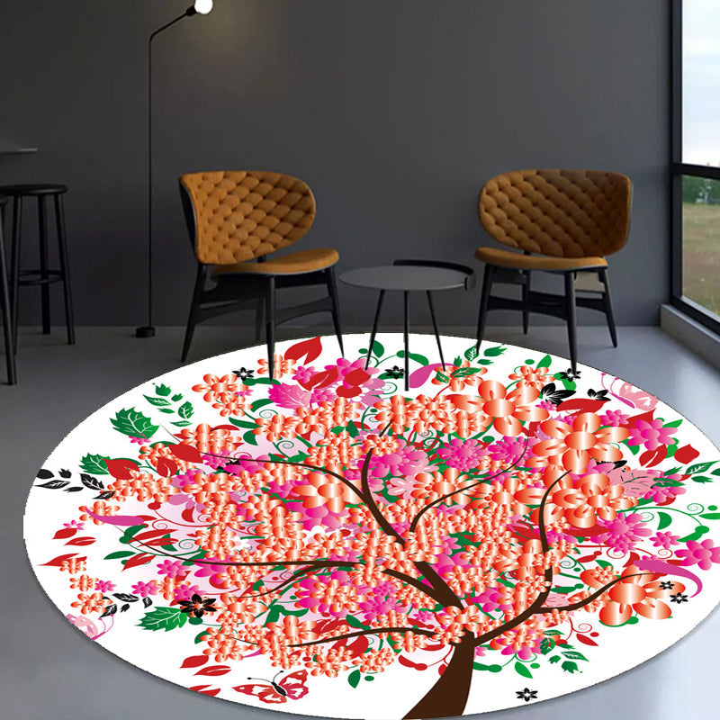 Nevosa | Tapis à Motif Floral Unique Rose et Orange Tapis pour Enfants Polyester Amical pour les Animaux Lavable Tapis Antidérapant pour la Chambre des Enfants