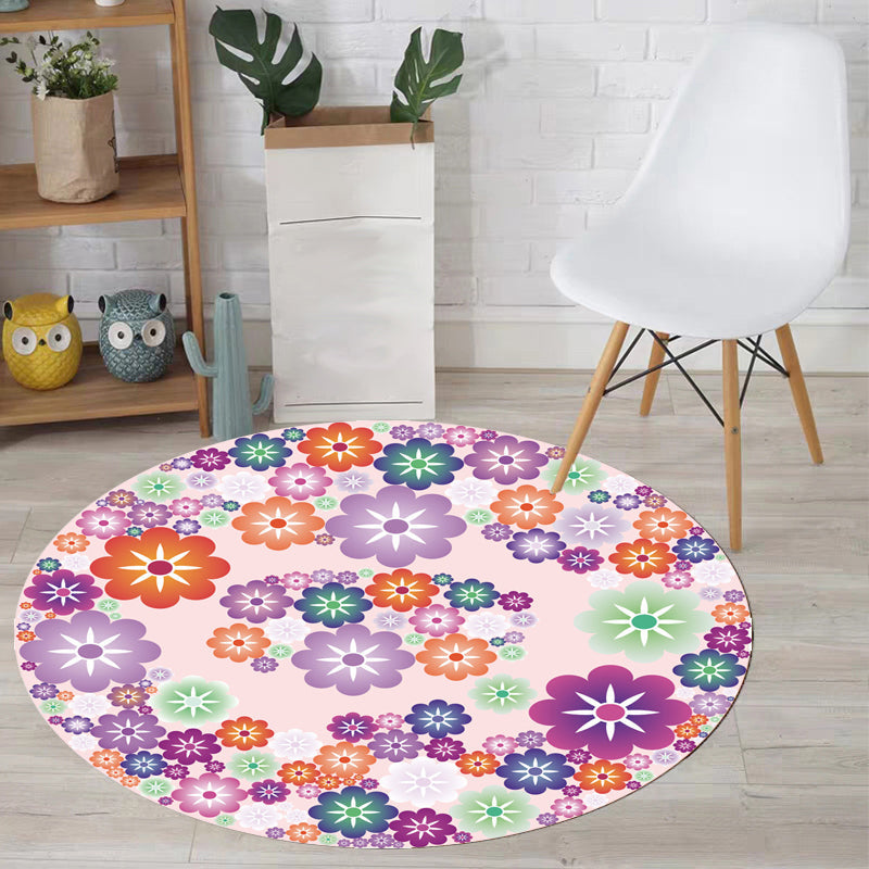Nevosa | Tapis à Motif Floral Unique Rose et Orange Tapis pour Enfants Polyester Amical pour les Animaux Lavable Tapis Antidérapant pour la Chambre des Enfants