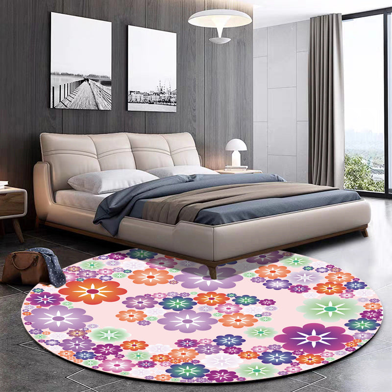 Nevosa | Tapis à Motif Floral Unique Rose et Orange Tapis pour Enfants Polyester Amical pour les Animaux Lavable Tapis Antidérapant pour la Chambre des Enfants