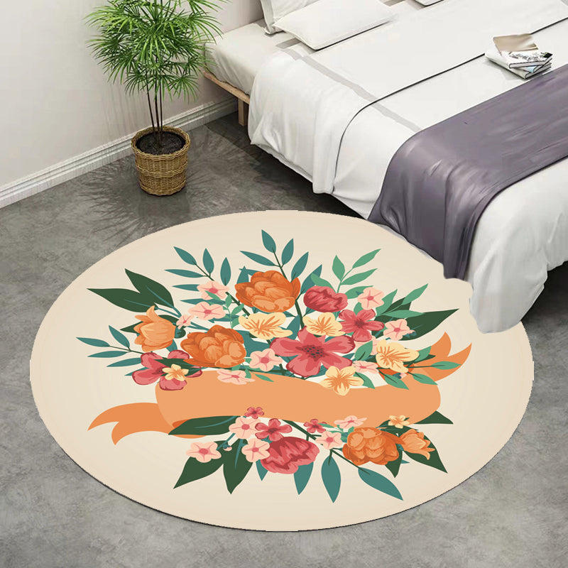 Nevosa | Tapis à Motif Floral Unique Rose et Orange Tapis pour Enfants Polyester Amical pour les Animaux Lavable Tapis Antidérapant pour la Chambre des Enfants