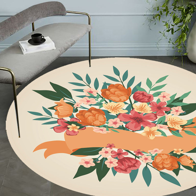 Nevosa | Tapis à Motif Floral Unique Rose et Orange Tapis pour Enfants Polyester Amical pour les Animaux Lavable Tapis Antidérapant pour la Chambre des Enfants