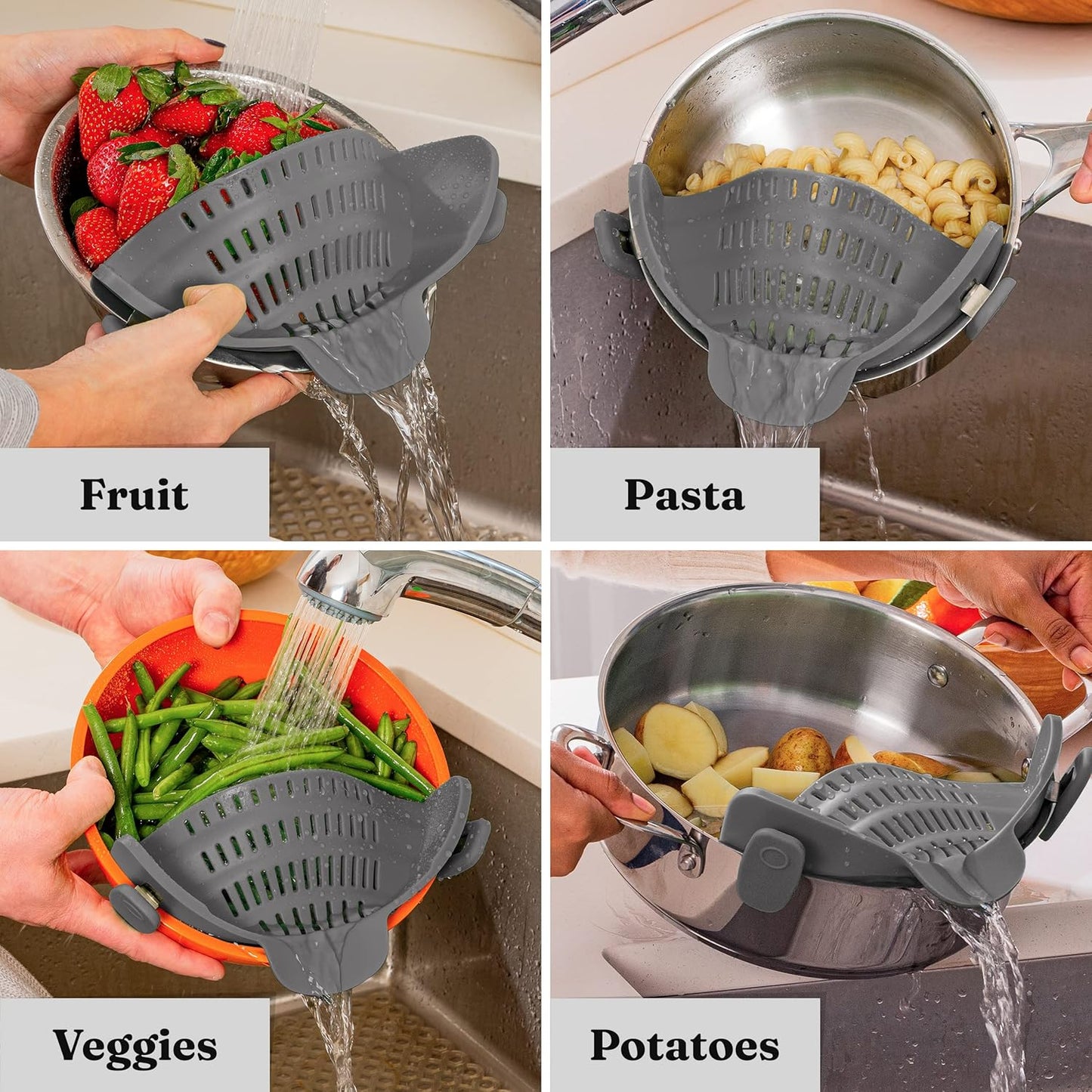 Clip-Sieb en Silicone – Égouttoir Résistant à Haute Température pour Pâtes et Légumes