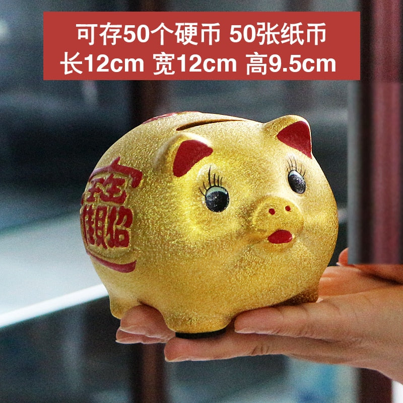Nevosa | Tirelire en céramique cochon chanceux grande capacité boîte de rangement pour enfants mignonne animal cochon verre tirelire pour enfants cadeau
