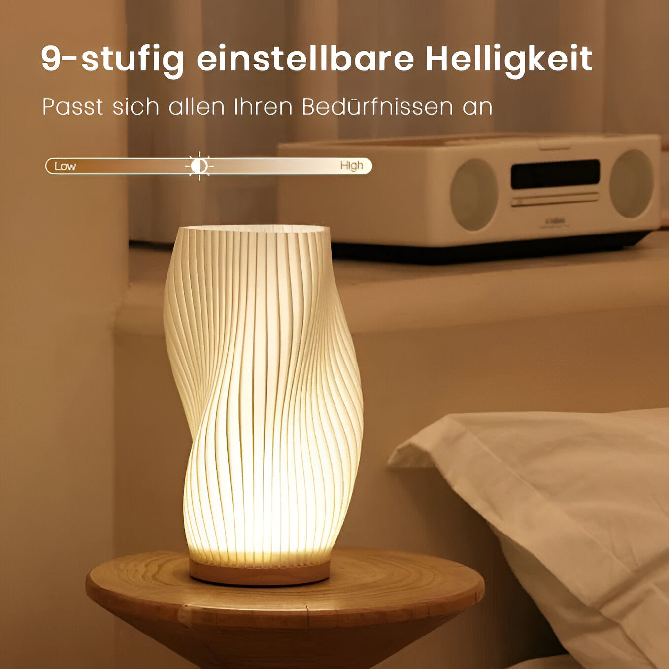 Nevosa | DreamWave - Lampe ondulée 3D moderne couleur crème avec base en métal élégante