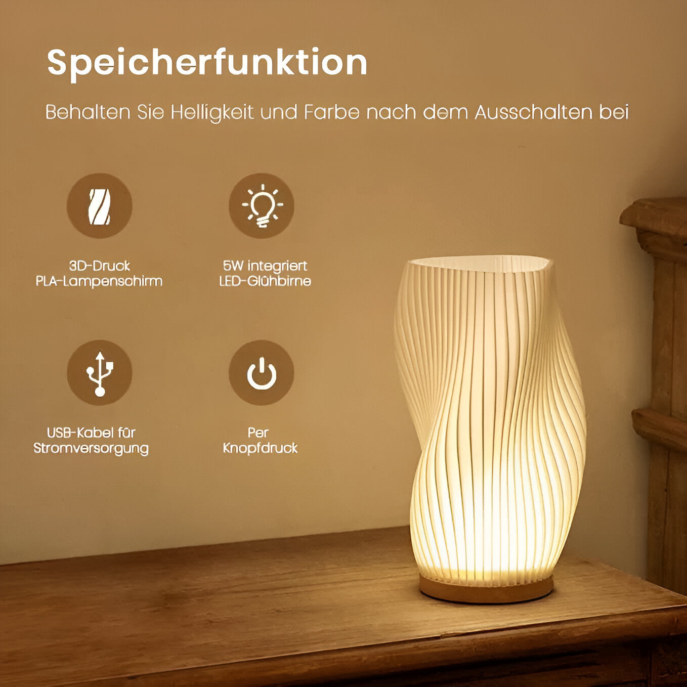 Nevosa | DreamWave - Lampe ondulée 3D moderne couleur crème avec base en métal élégante