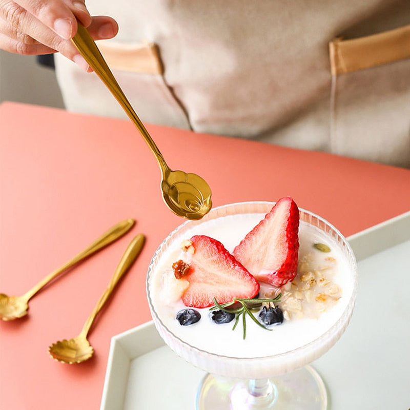 Nevosa | Ensemble de 8 cuillères à café en acier inoxydable avec motif floral
