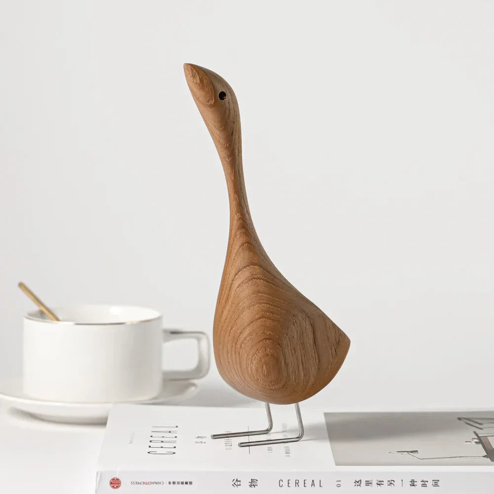 Nevosa | Figures de Canard en Bois Nordique Abstrait Sculpture en Teck Couple d'Amoureux Figures Ornements Animaux Naturels pour Décoration de Maison