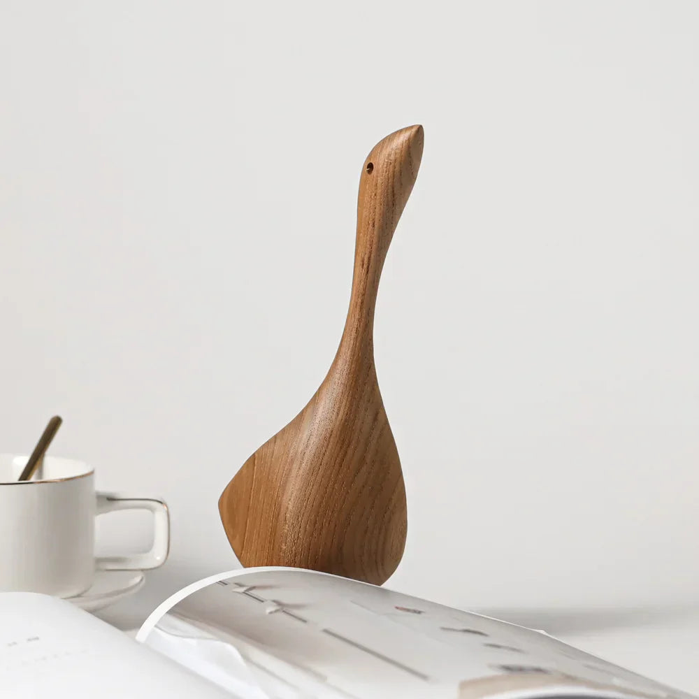 Nevosa | Figures de Canard en Bois Nordique Abstrait Sculpture en Teck Couple d'Amoureux Figures Ornements Animaux Naturels pour Décoration de Maison