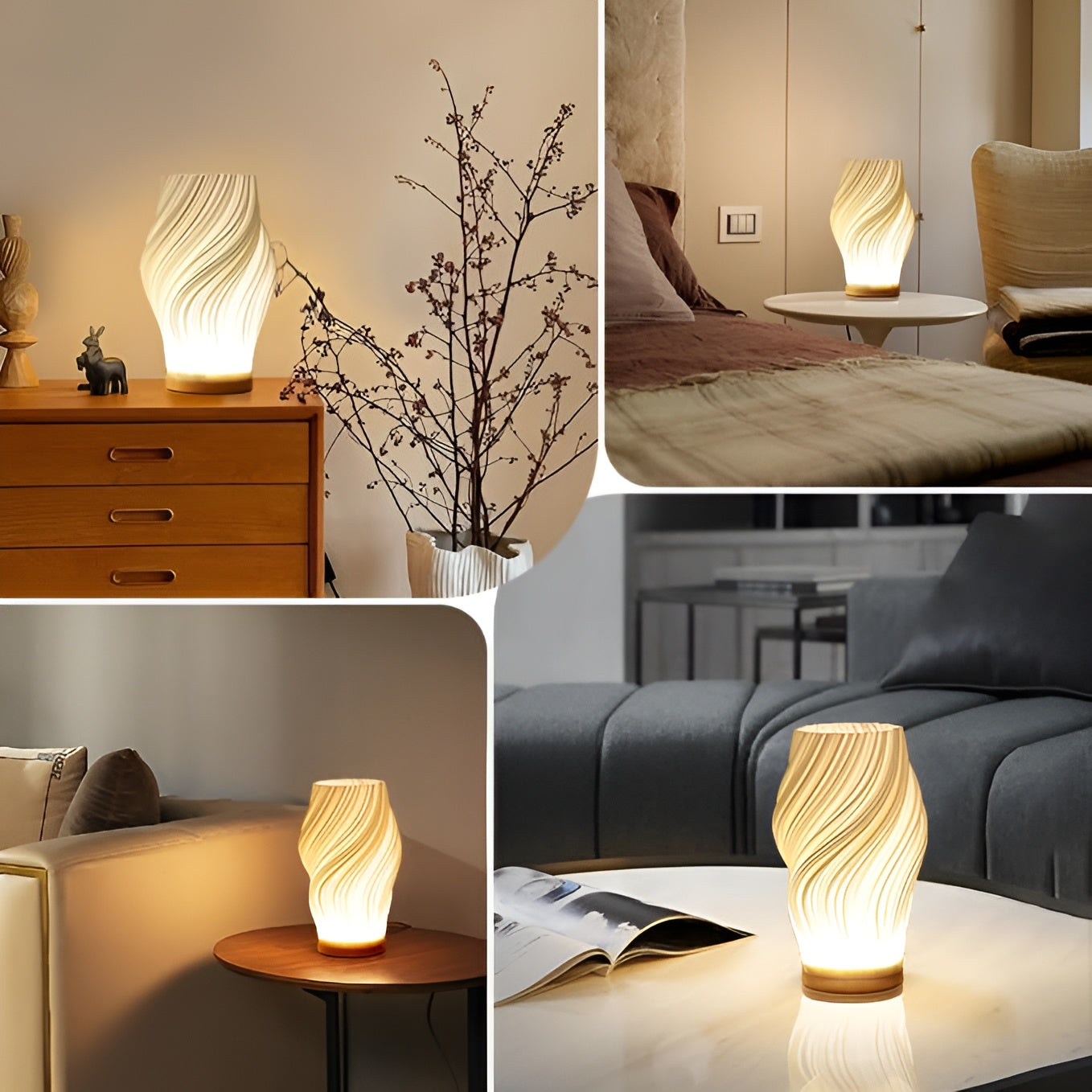 Nevosa | DreamWave - Lampe ondulée 3D moderne couleur crème avec base en métal élégante