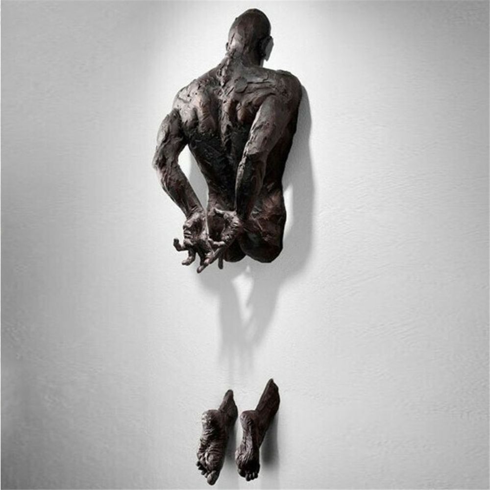 Nevosa | Imitation Cuivre Résine Ornement Figure Abstraite Art Mural Grimpant 3D À Travers Mur Statue Sculpture