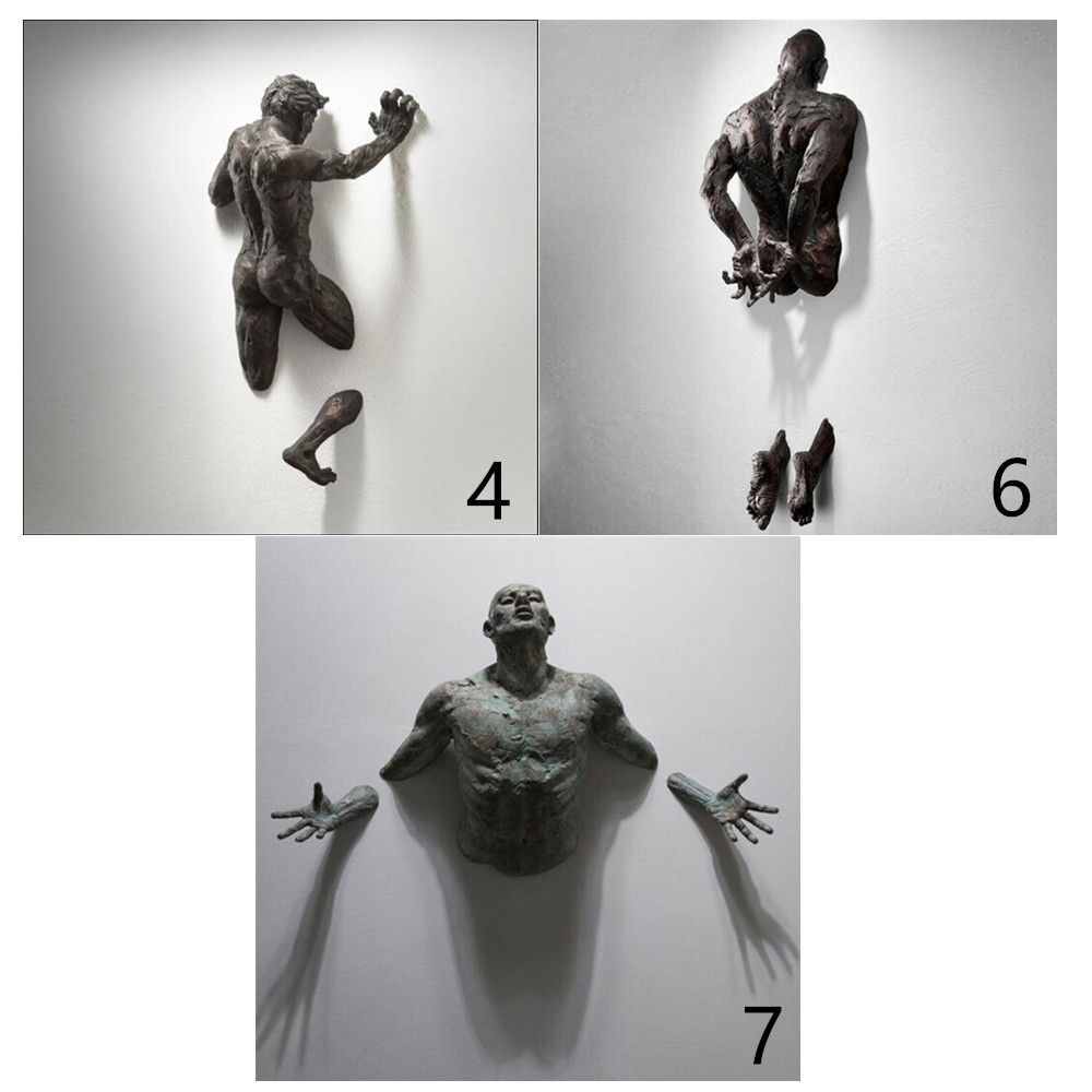 Nevosa | Imitation Cuivre Résine Ornement Figure Abstraite Art Mural Grimpant 3D À Travers Mur Statue Sculpture
