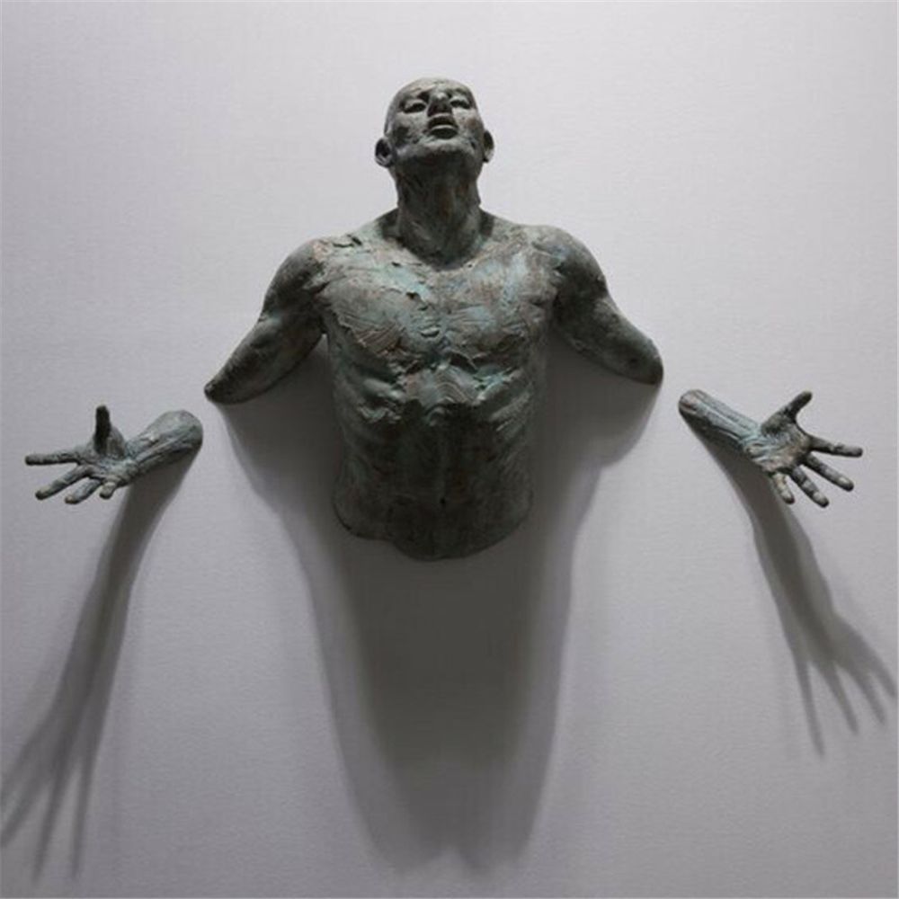 Nevosa | Imitation Cuivre Résine Ornement Figure Abstraite Art Mural Grimpant 3D À Travers Mur Statue Sculpture