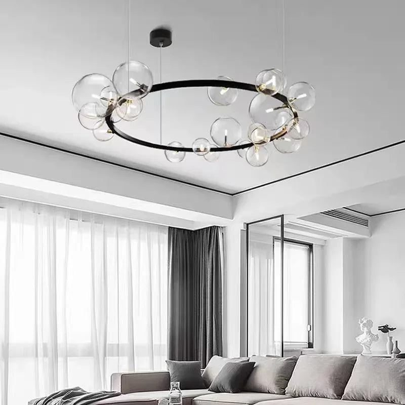 Nevosa | Lustre Métallique Créatif Moderne : 7/10 Bulles de Verre Transparent, Design Long Rond avec Lampe G9
