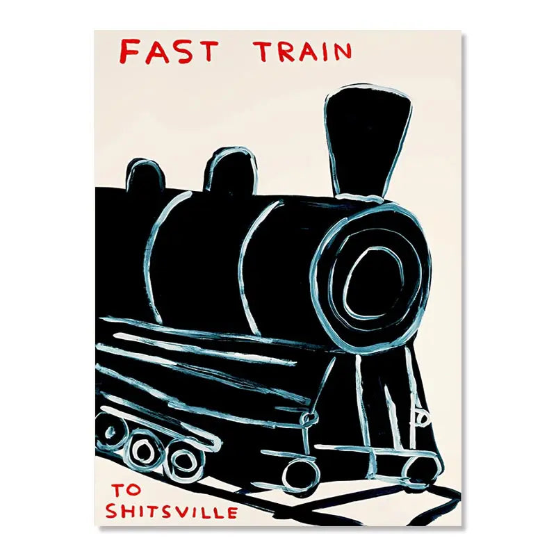 Nevosa | David Shrigley Lapin Chat Vin Biscuit Train Art Mural Impressions Abstraites Toile Peinture Affiche Nordique Images Décor Salon