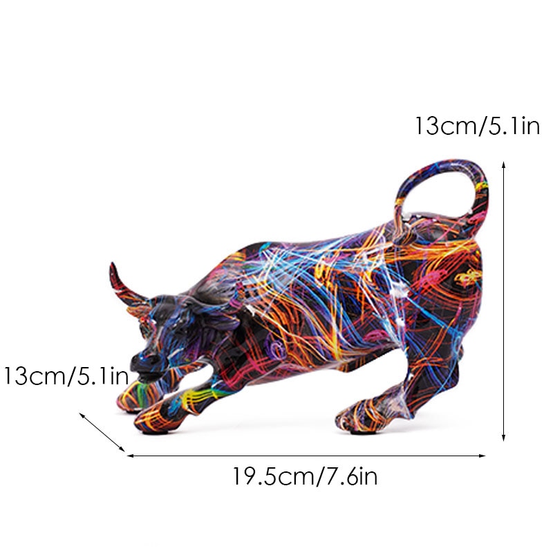 Nevosa | Graffiti-Painting Résine Figurines Taureau Décoration Maison Salon Chambre Bureau Bureau Feng Shui Ornements Collection Statues