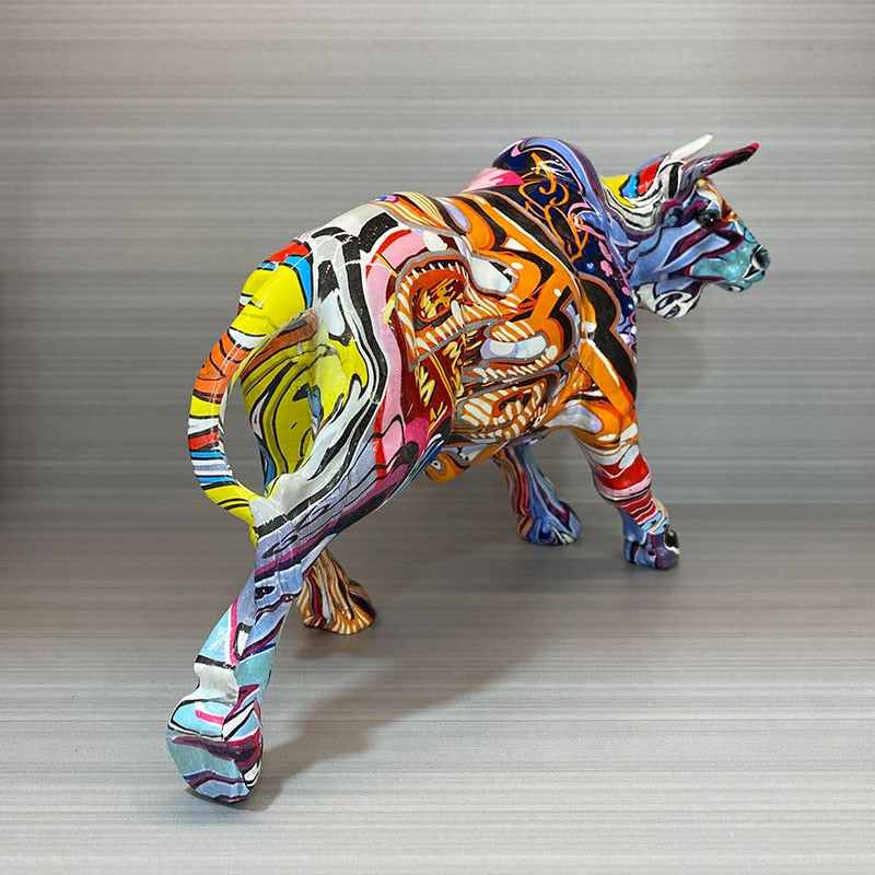Nevosa | Graffiti-Painting Résine Figurines Taureau Décoration Maison Salon Chambre Bureau Bureau Feng Shui Ornements Collection Statues