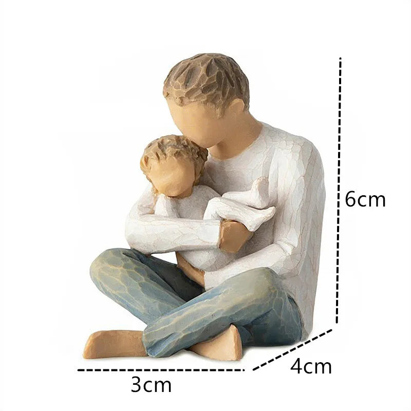 Nevosa | Statuette en résine, personnages, figures familiales, sculpture, figures pour la décoration intérieure, décoration de table, salon, ange, étreinte, chien, père, enfant