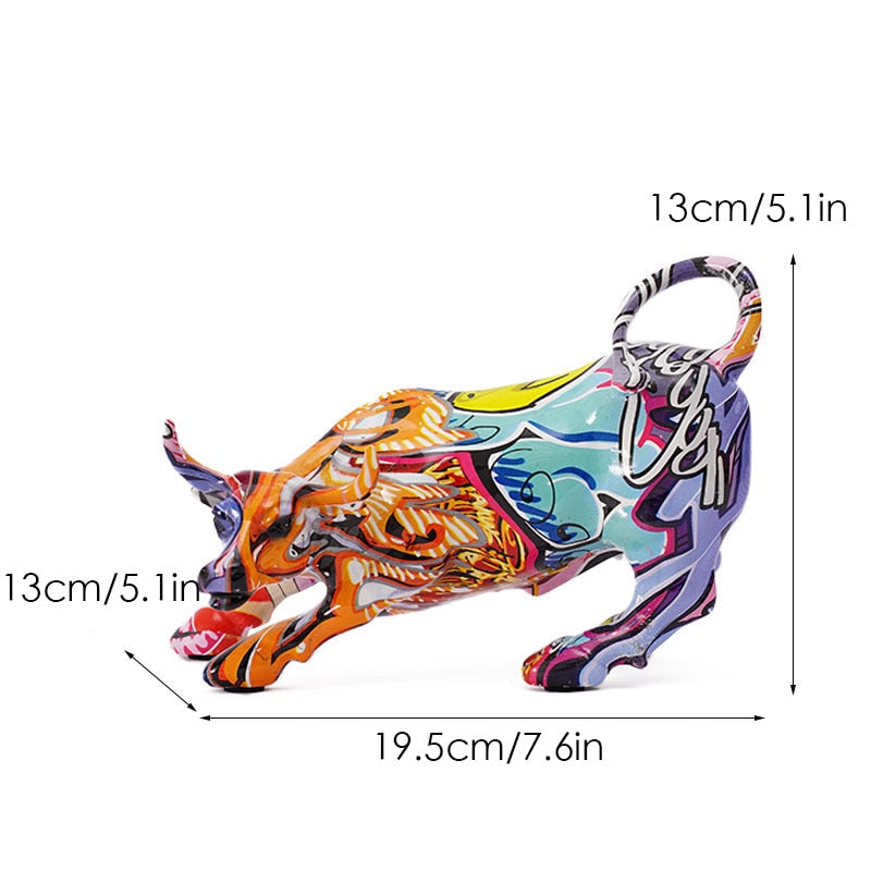 Nevosa | Graffiti-Painting Résine Figurines Taureau Décoration Maison Salon Chambre Bureau Bureau Feng Shui Ornements Collection Statues
