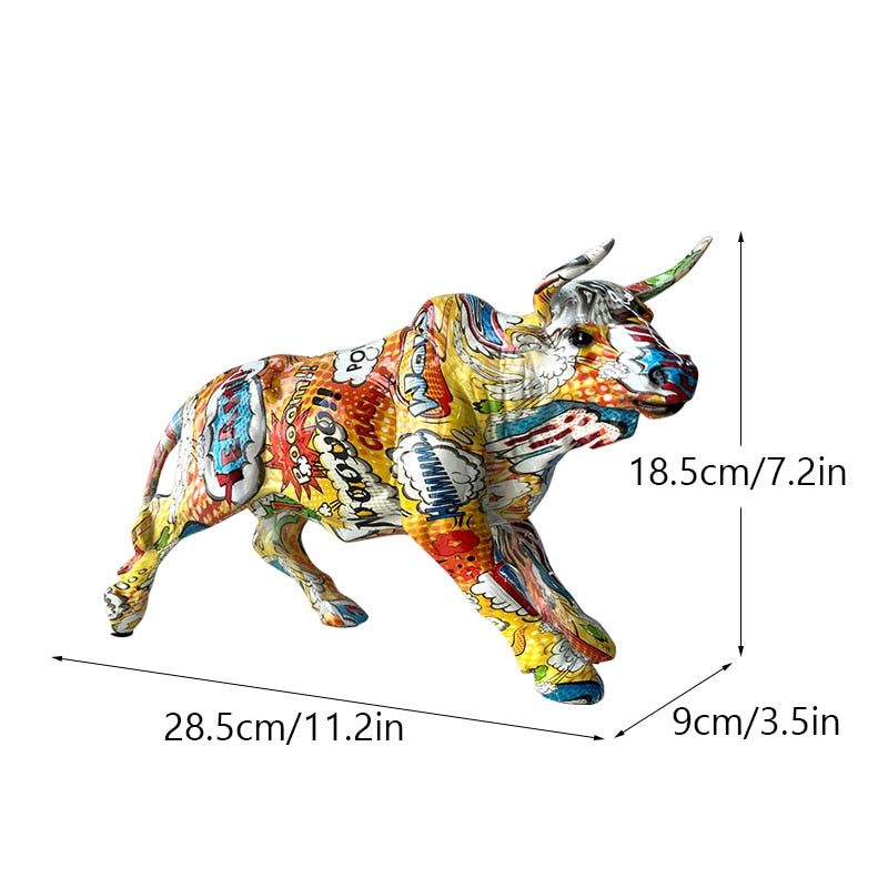 Nevosa | Graffiti-Painting Résine Figurines Taureau Décoration Maison Salon Chambre Bureau Bureau Feng Shui Ornements Collection Statues