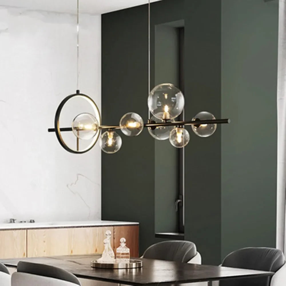 Nevosa | Lustre Métallique Créatif Moderne : 7/10 Bulles de Verre Transparent, Design Long Rond avec Lampe G9