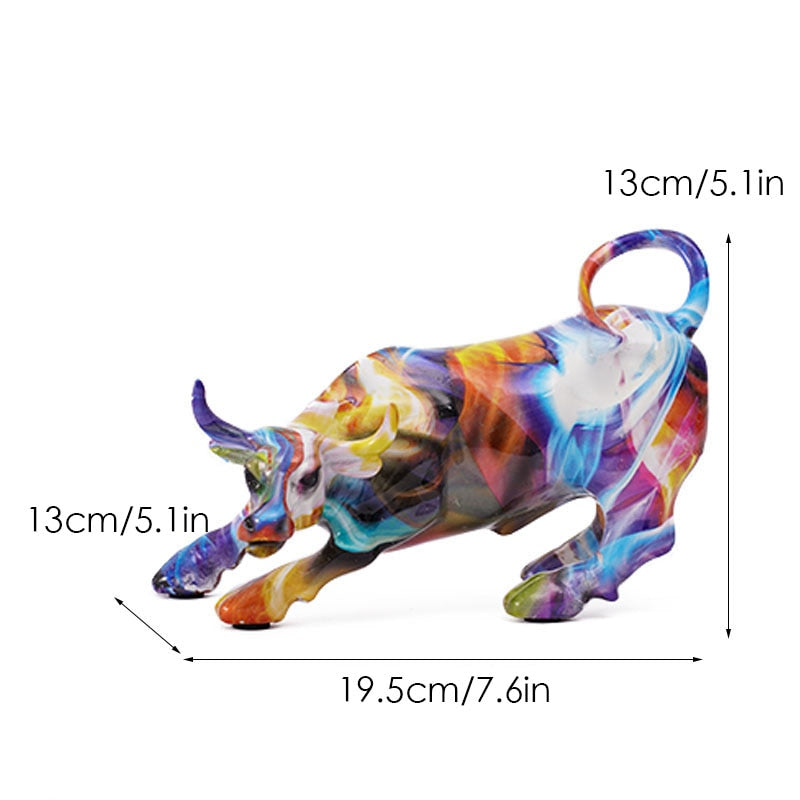 Nevosa | Graffiti-Painting Résine Figurines Taureau Décoration Maison Salon Chambre Bureau Bureau Feng Shui Ornements Collection Statues
