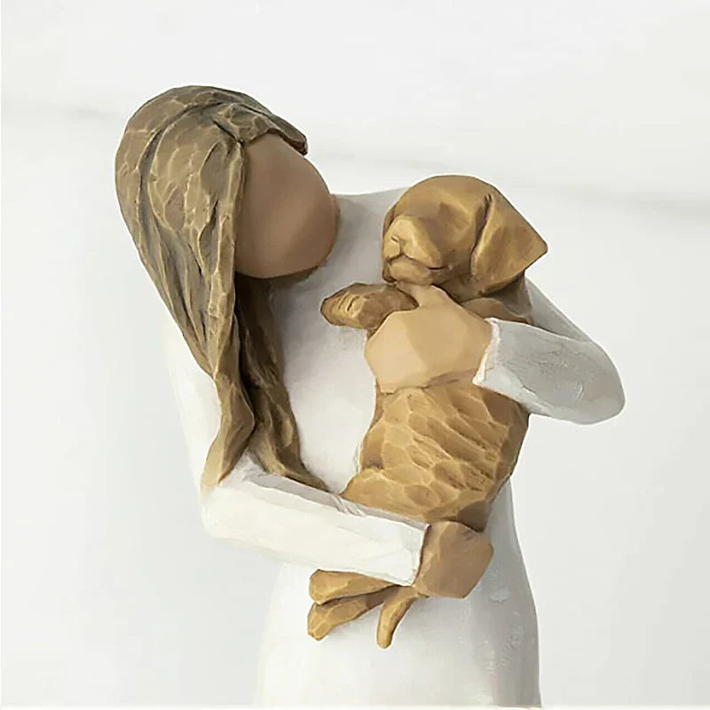 Nevosa | Statuette en résine, personnages, figures familiales, sculpture, figures pour la décoration intérieure, décoration de table, salon, ange, étreinte, chien, père, enfant