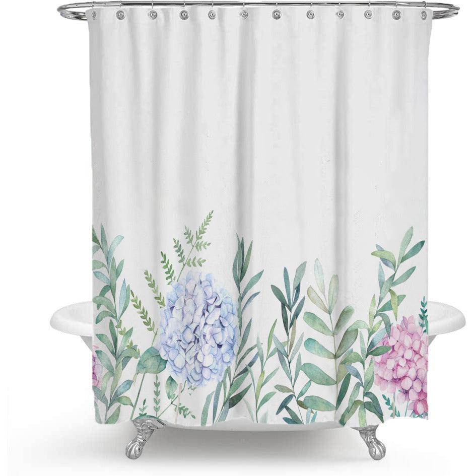 Nevosa | Rideau de douche en polyester à motif floral coloré avec design de feuille verte nordique