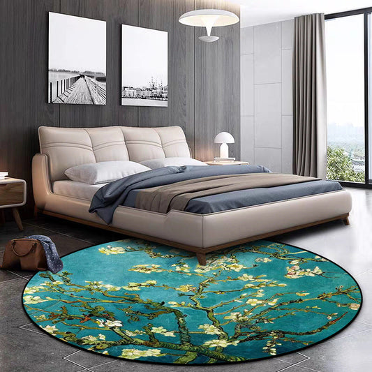 Nevosa | Tapis à motif floral rétro bleu Tapis traditionnel en polyester Lavable Tapis antidérapant pour salon