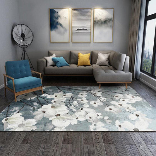 Nevosa | Tapis traditionnel à motif floral blanc et gris tapis oriental en polyester lavable avec un dos antidérapant tapis pour salon