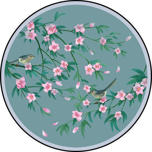 Nevosa | Tapis à motif floral rétro avec oiseau et feuille Tapis oriental bleu en polyester Lavable Tapis à dos antidérapant pour salon