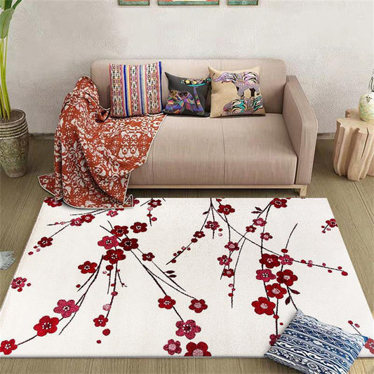 Nevosa | Tapis à motif floral vintage beige et rouge Tapis en polyester lavable en machine Tapis antidérapant pour le salon