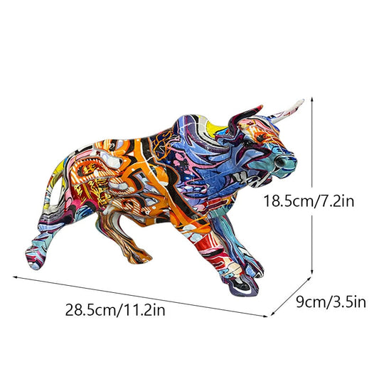 Nevosa | Graffiti-Painting Résine Figurines Taureau Décoration Maison Salon Chambre Bureau Bureau Feng Shui Ornements Collection Statues