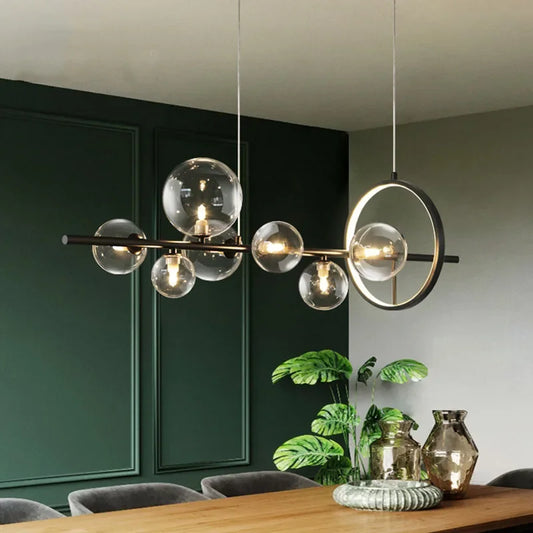 Nevosa | Lustre Métallique Créatif Moderne : 7/10 Bulles de Verre Transparent, Design Long Rond avec Lampe G9