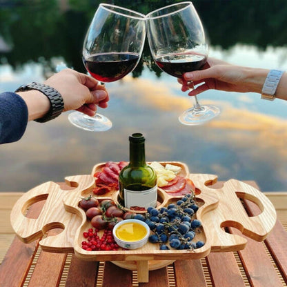 Nevosa | Table de pique-nique d'extérieur en bois pliable avec refroidisseur à vin (Couleur bois)
