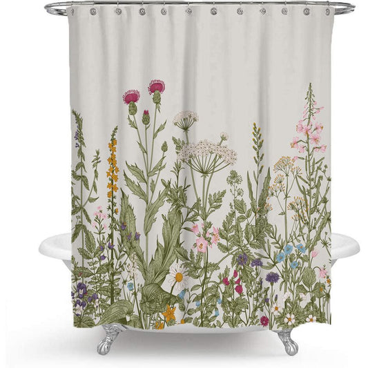 Nevosa | Rideau de douche en polyester à motif floral coloré avec design de feuille verte nordique